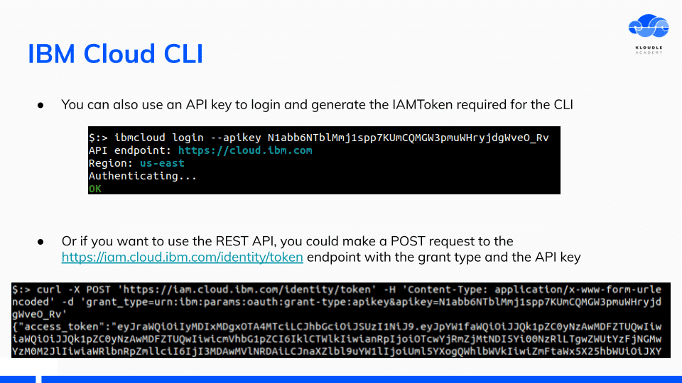 IBM Cloud CLI logged in via API key