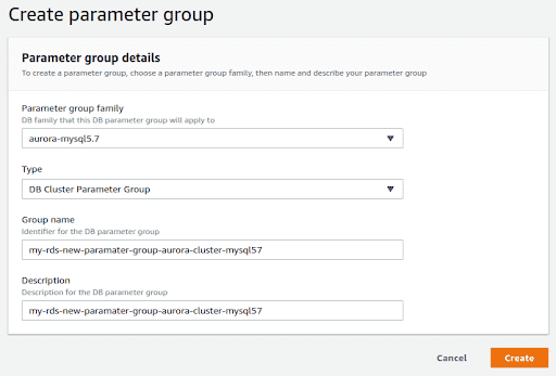 AWS RDS DB create Parameter group