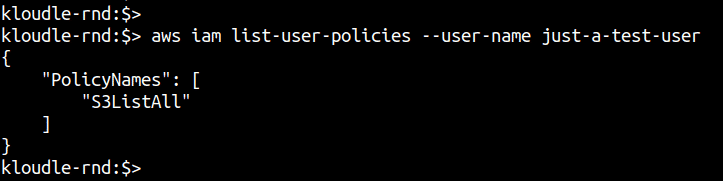 aws iam list-user-policies