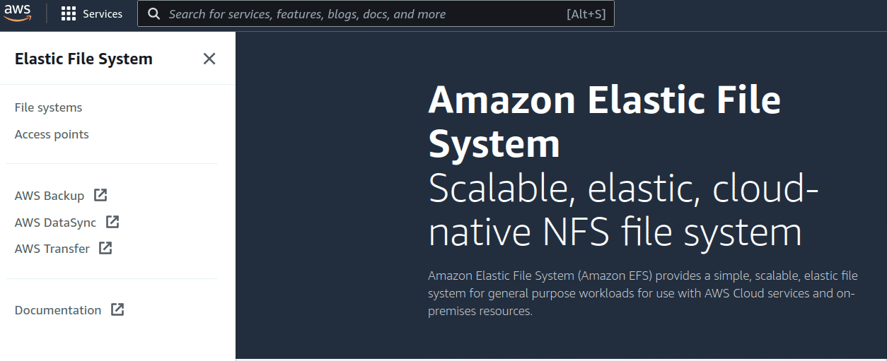 Elastic File System console