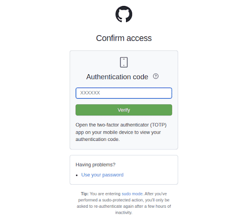 GitHub authentication code