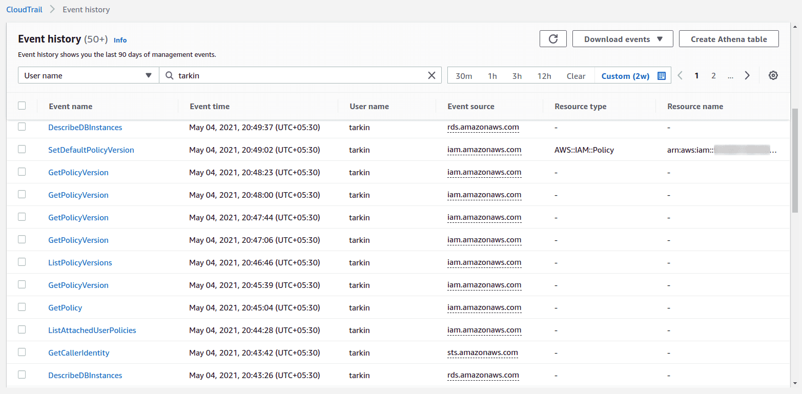 CloudTrail Event history