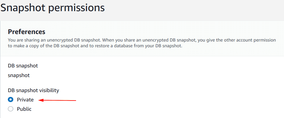 Snapshot Permissions to private