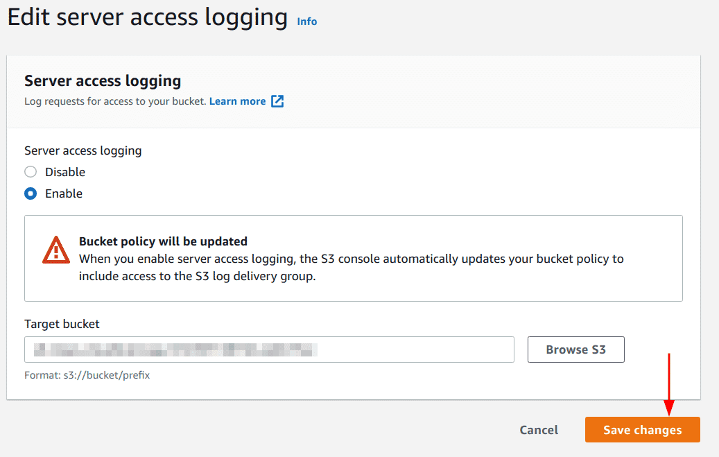 Edit Server access logging
