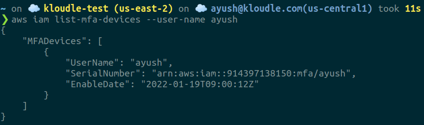 aws iam list-mfa-devices