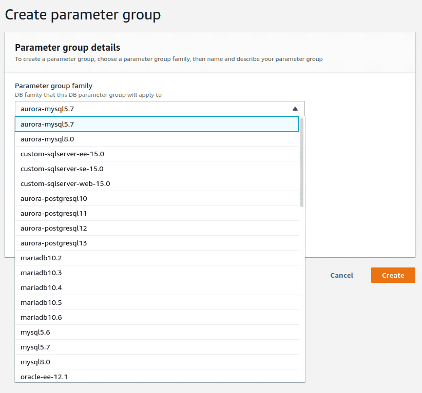 Parameter groups in AWS RDS