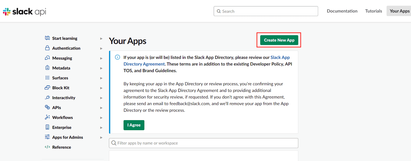 slack api Create New App