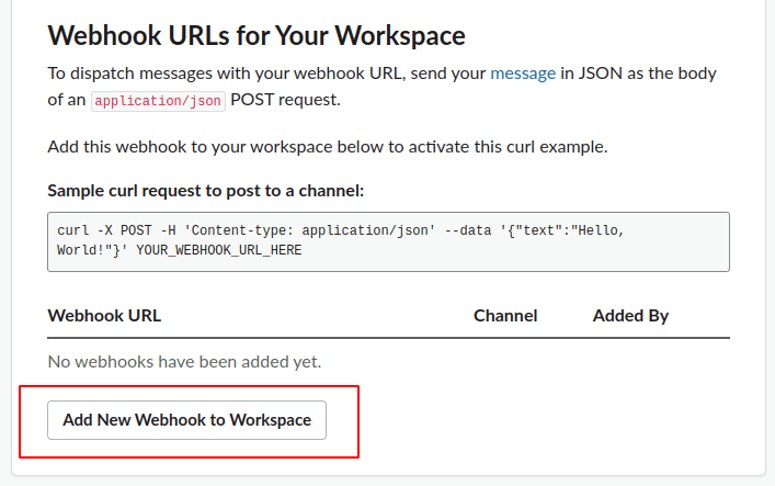 Add New Webhook to Workspace