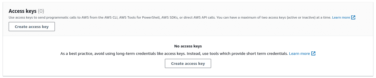 Add an Access Key and a Secret Key