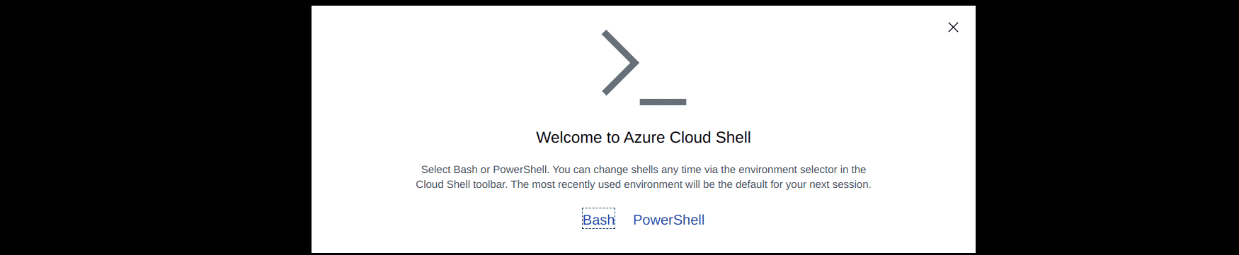 Select Bash for Azure Cloud Shell