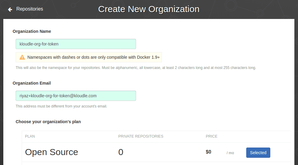 create quay organization